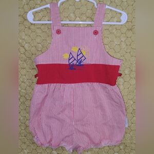 Vintage Boy's Embroidered Sailboat Romper Striped Jordache
